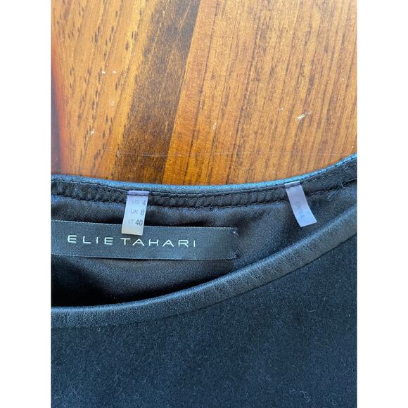 Elie Tahari Size 4 Wool Blend Dress Leather Neckline Black Fully Lined SmallFlaw - Picture 4 of 11